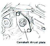 Camshaft thrust plate under camshaft gear